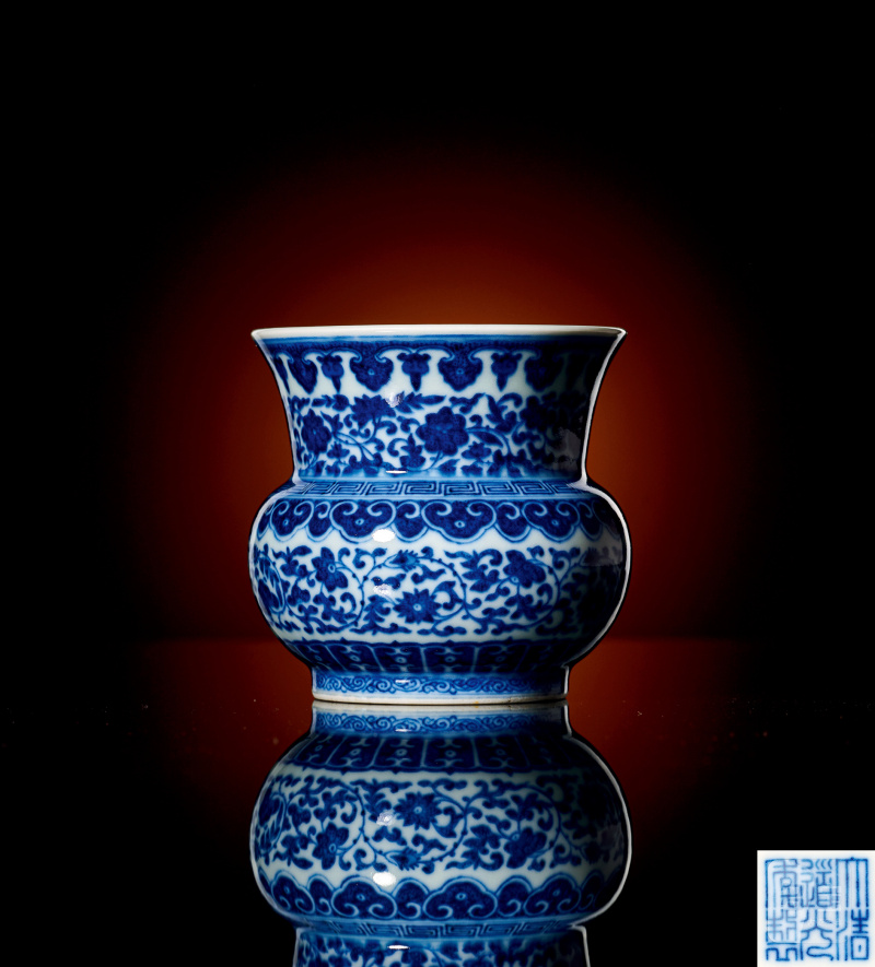 清道光 青花缠枝莲纹渣斗